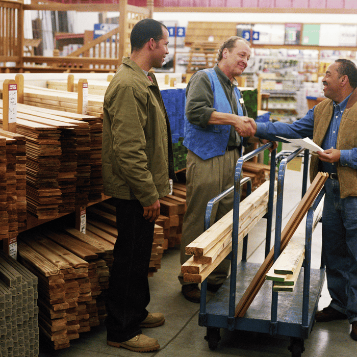 customer buying lumber from a hardware store