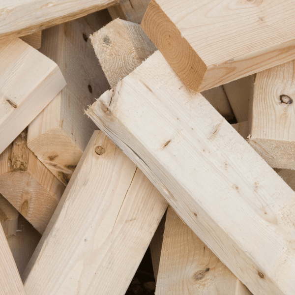 pile of excess lumber in a closeup shot